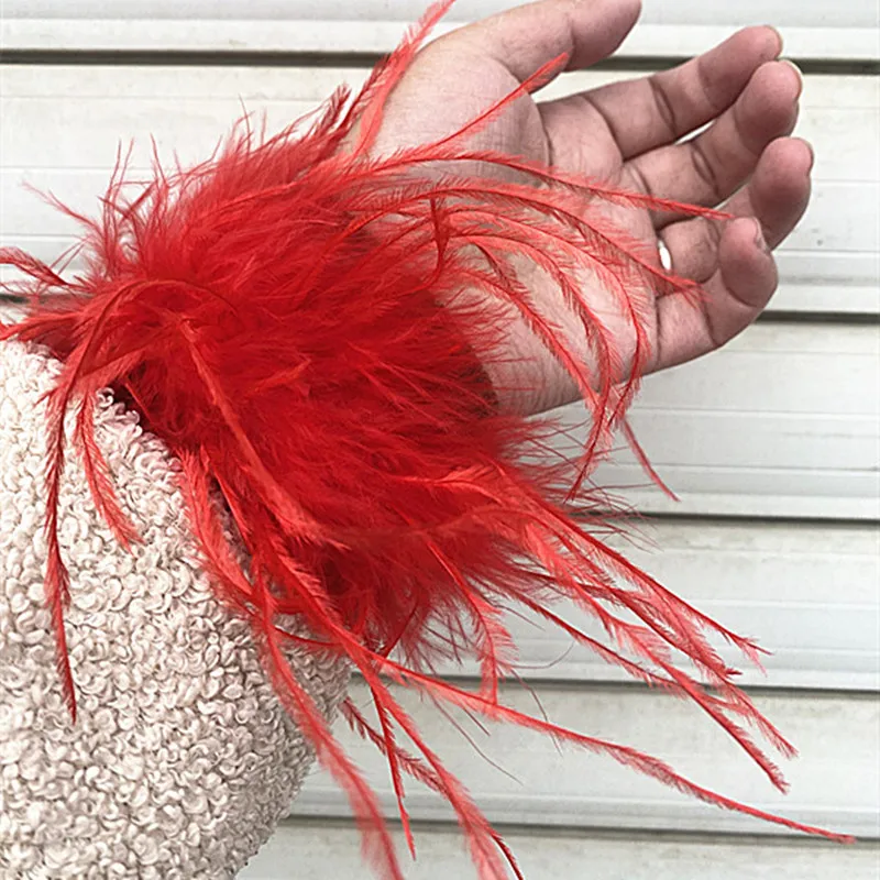 Colorful Ladies Genuine Turkey Fur Feather Slap Bracelet Cuff Sleeve Wholesale Women Wrist Detachable Ostrich Feather Cuffs