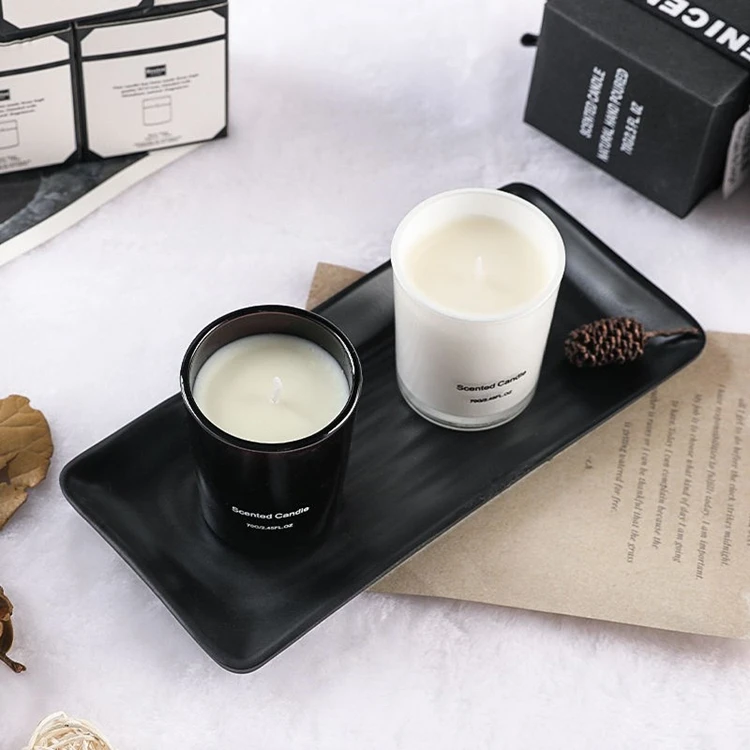 Wholesale Custom Aroma Private Label Soy Wax Candles Black Glass Scented Candle For Gift Set
