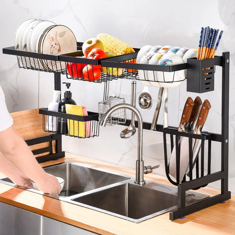 Hot selling stainless steel kitchen utensils dish knives drain storage rack shelf