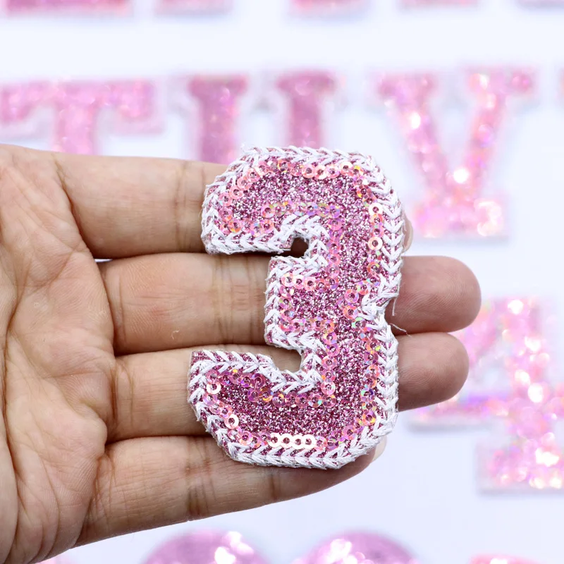 Sequins Pink Alphabet Letters Patches Heat Press Patches