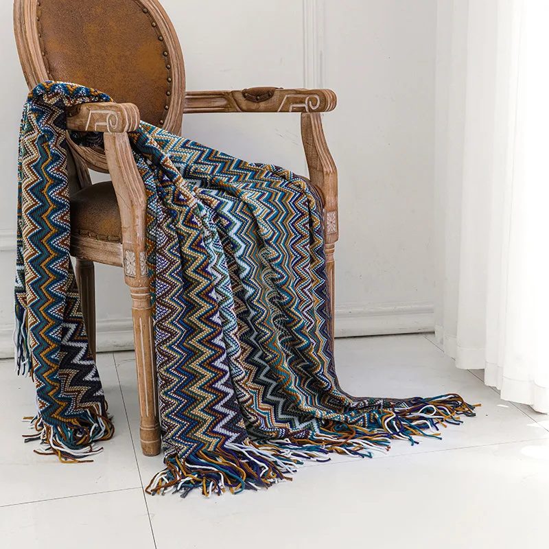 Travel Knitted Blankets Bohemian Sofa Blankets acrylic cheap korean blankets wholesale