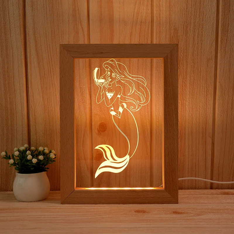Wholesale  factory  Solid Wood LED Photo Light Table Desk Modern Style 3D Wood Frame Night Light Lamp