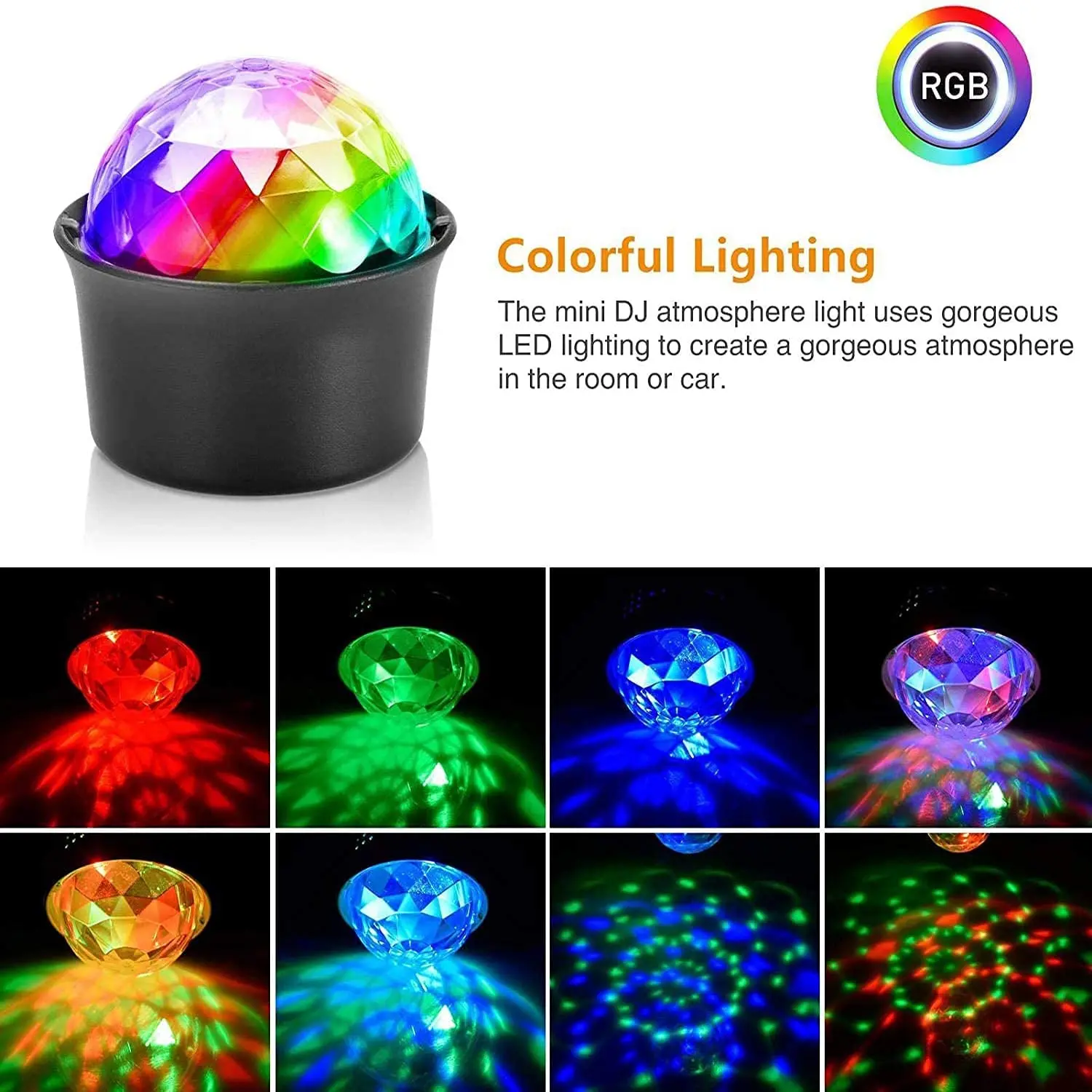 5V USB Mini Disco Ball Light Sound Activated Party Light RGB Music Magic Car Atmosphere DJ Lights