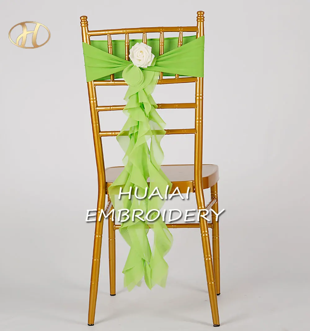 Custom Organza Chair Bow Sashes Wedding Events Party Birthday Decor Long Fringe Chair Cover Sash Organza Tassel Chair Sashes