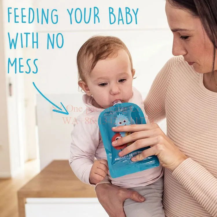  food grade BPA free reusable double leak proof zipper 4oz 5oz baby fruit puree plastic packaging spout