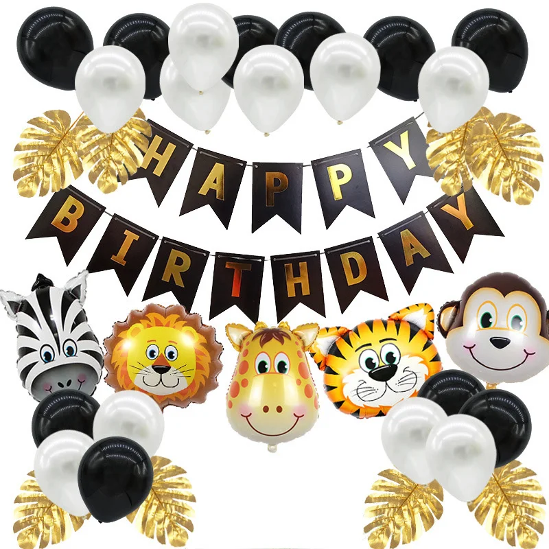 Birthday Balloons Set Fish Tail Pull Flag Banner Children Forest Animal Theme Boy Cartoon Balloons Children Toys