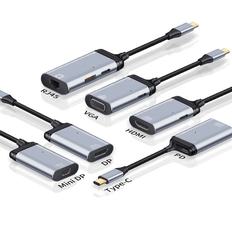 USB Type-C to HDTV/VGA/DP/miniDP/RJ45 short wire adapter Multi-function converter with PD 100W fast charge