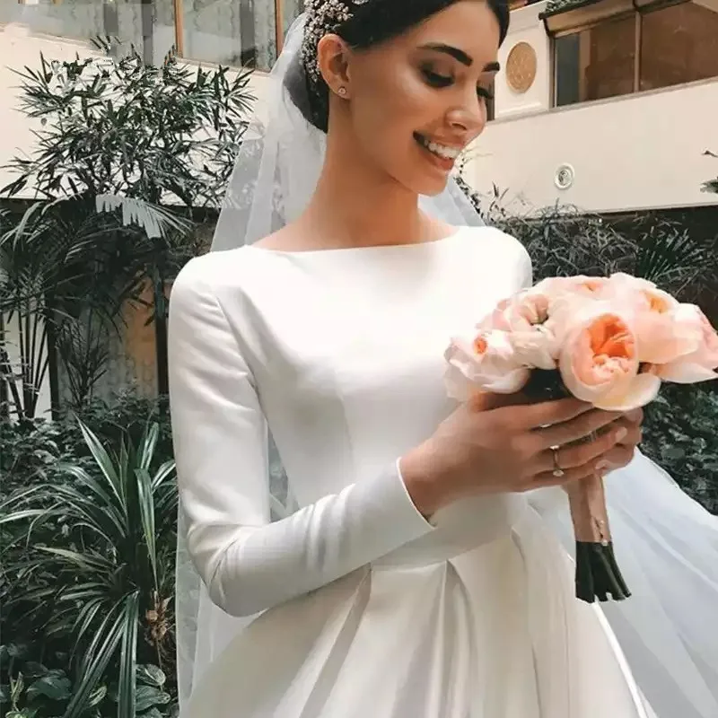 Vestido de noiva Elegant Casual Dresses White A-Line Stain Long Sleeve Princesses Bridal Gowns Wedding Dresses