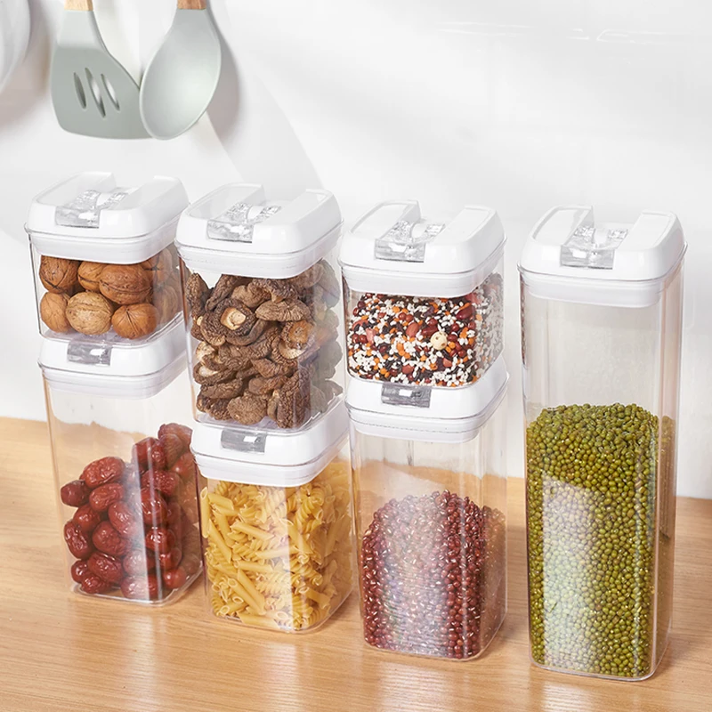 6 Pieces Crisper Stackable Pantry Organizer BPA Free Clear Cereal Pasta Kitchen Airtight Food Storage Container Plastic Set