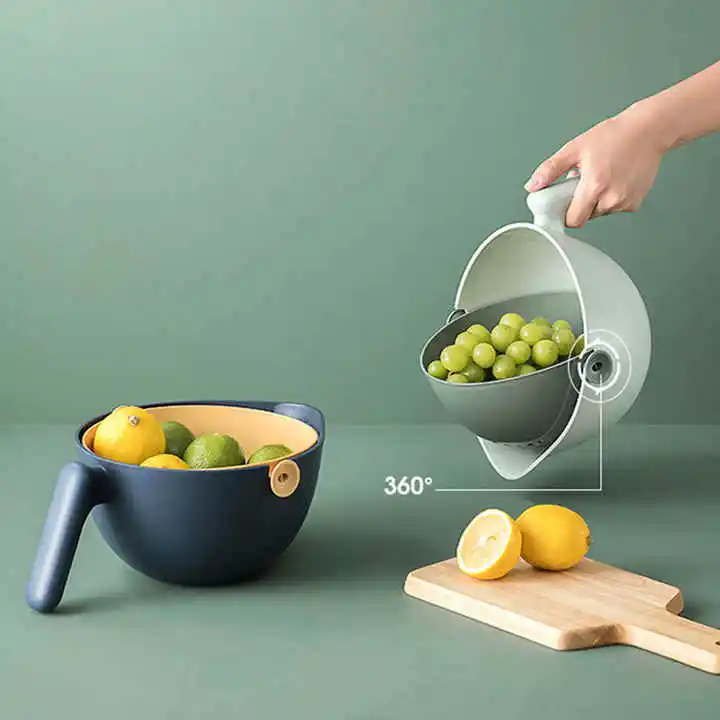 Wholesales Hot Selling Original Design New Product double layers Vegetable Fruit Washing Bowl for Kitchen Plastic Drain Basket