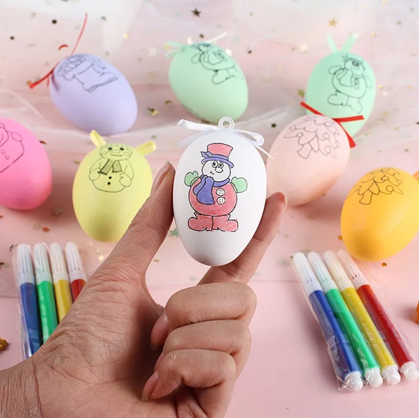 Factory Wholesale Creative Kids Toy Hand-Painted Egg Party Decoration DIY Paint Plastic Easter Egg Toy