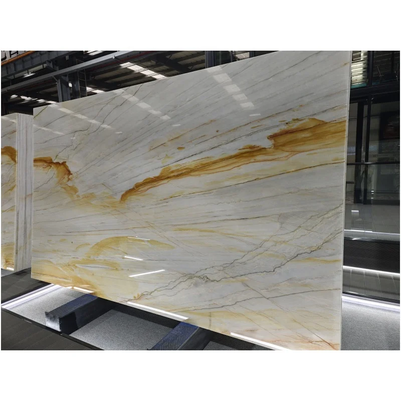 Ribbon Gold quartzite slabs,   Luxury quartz slab, natural stone big slab