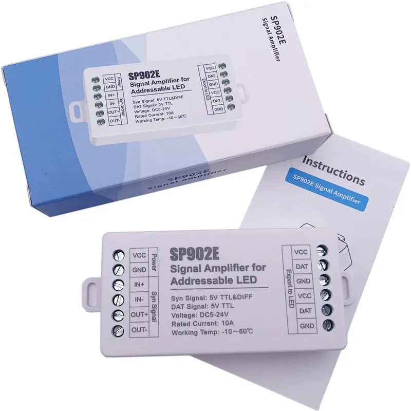 SP902E SPI Signal Amplifier Repeater for WS2812 WS2811 WS2813 RGB Addressable IC LED Pixel Strip Programmable Matrix Panel Light