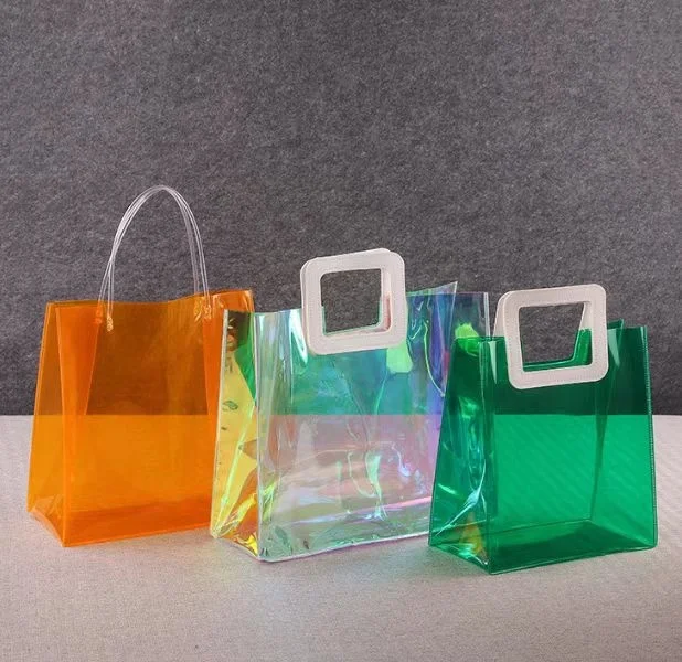Hot Sale Plastic Laser handbag luxury cosmetic shopping bag customized logo PVC TPU  holographic waterproof tote Bag