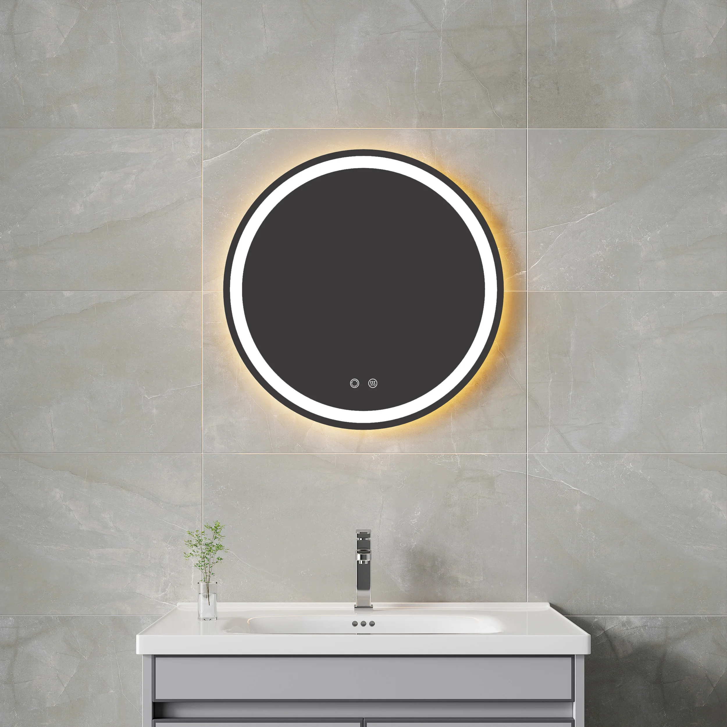 Backlit Wall Mounted anti fog frameless lighted smart mirror touch screen vanity round bathroom mirror with led light