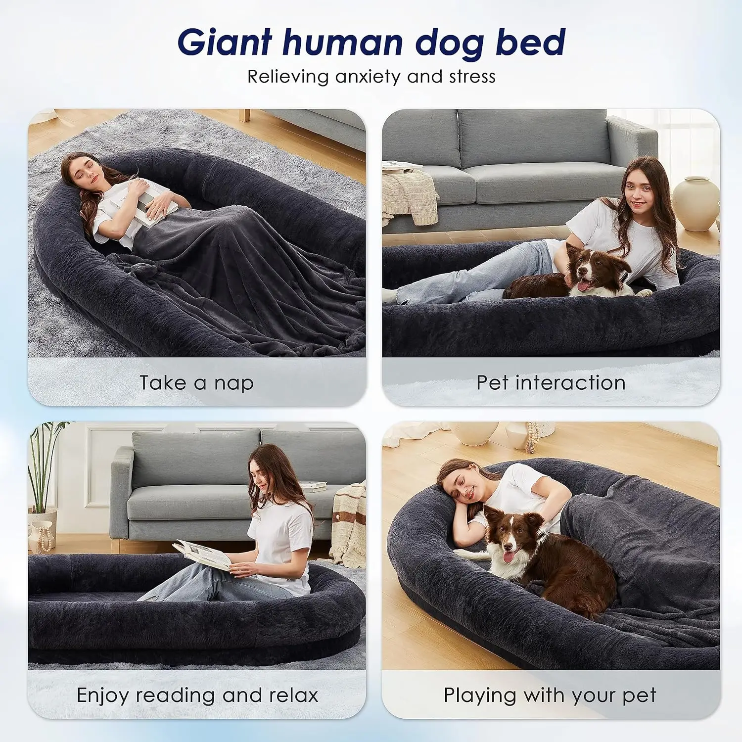 Luxury memory foam orthopedic heavy duty extra large human pet dog bed for people adults