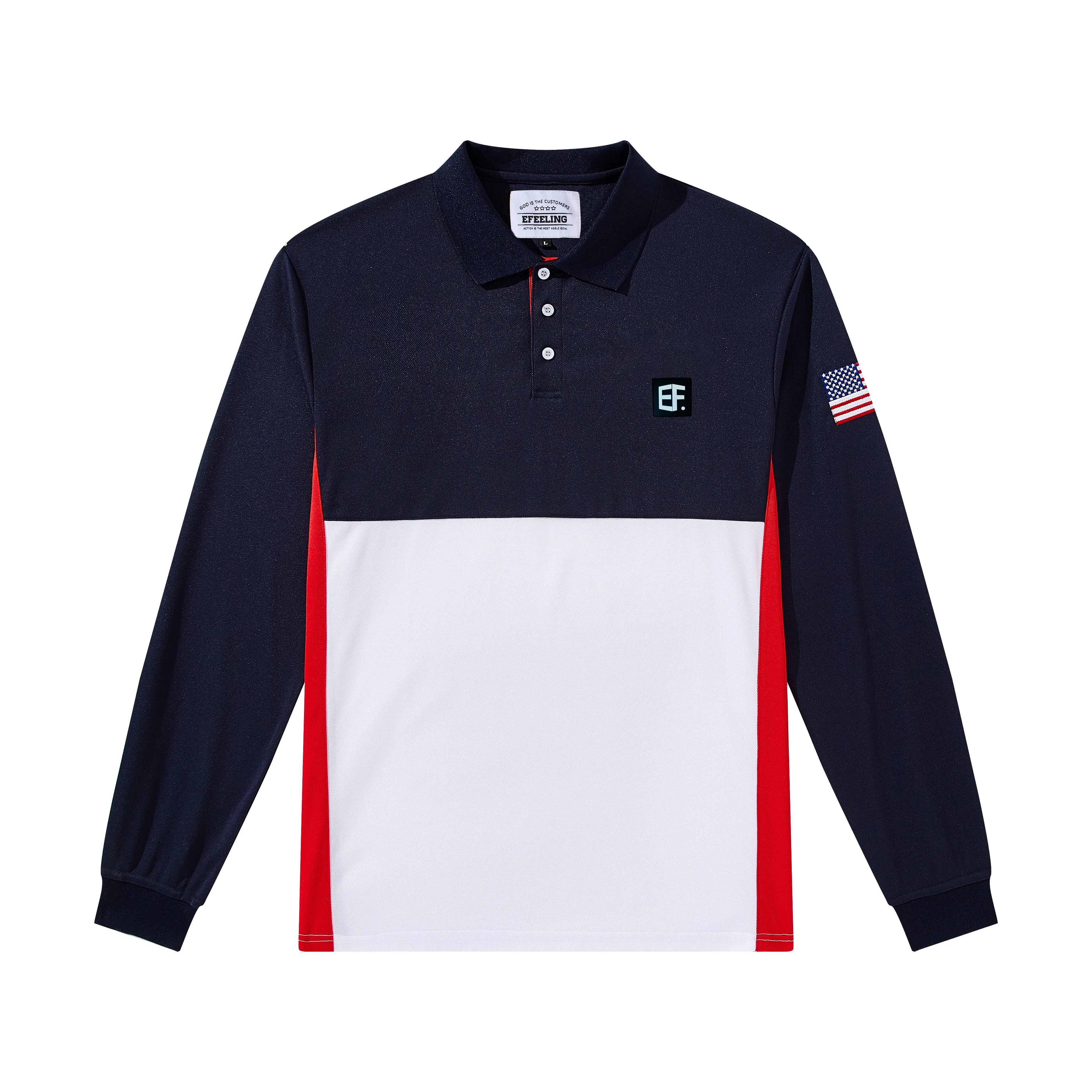 High Quality Custom Logo Color Block Mens Polo Shirts Long Sleeve Rugby Shirt