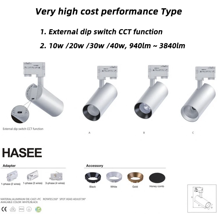 RONSE LED Track Lamp 20w Cheap Price 30w Black Light  Cob Dimmable 3 Phase 3 Wires 10w Track Lights 4000K