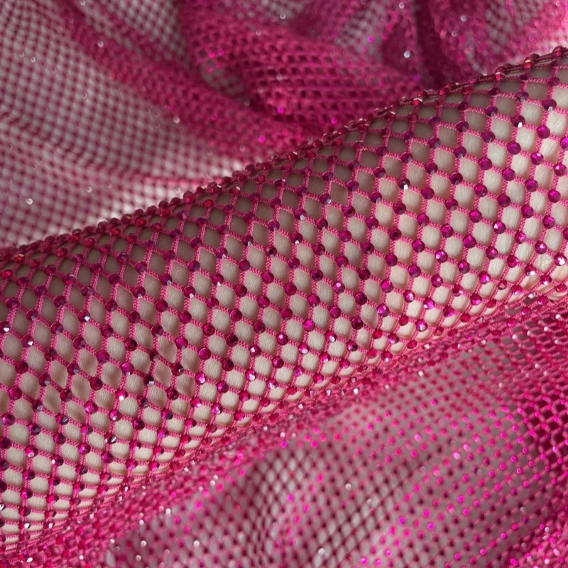 Wholesale Price Sparkling Round Crystal Stretch Elastic Net Glass Rhinestone Mesh Fabric