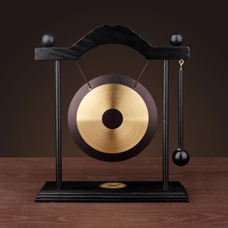 Wooden tabletop copper gong with frame  Tai Chi  gong decoration  musical instrument gong frame