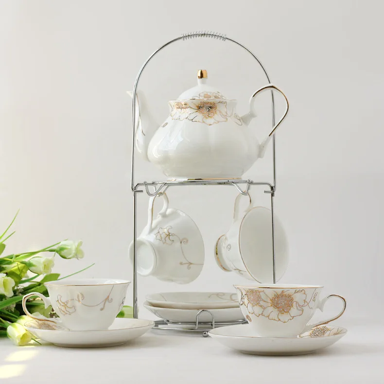 Porcelain Tea Sets British Royal Series with Teapot Sugar Bowl Cream Pitcher Teaspoons  Suitable for Wedding, Party