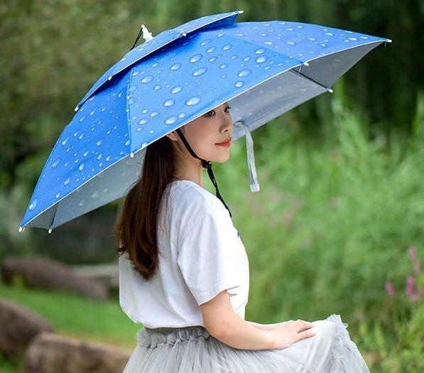 Outdoor Fishing Double Layer Hat Umbrella Small Silver UV Coating Sunshade Head Umbrella