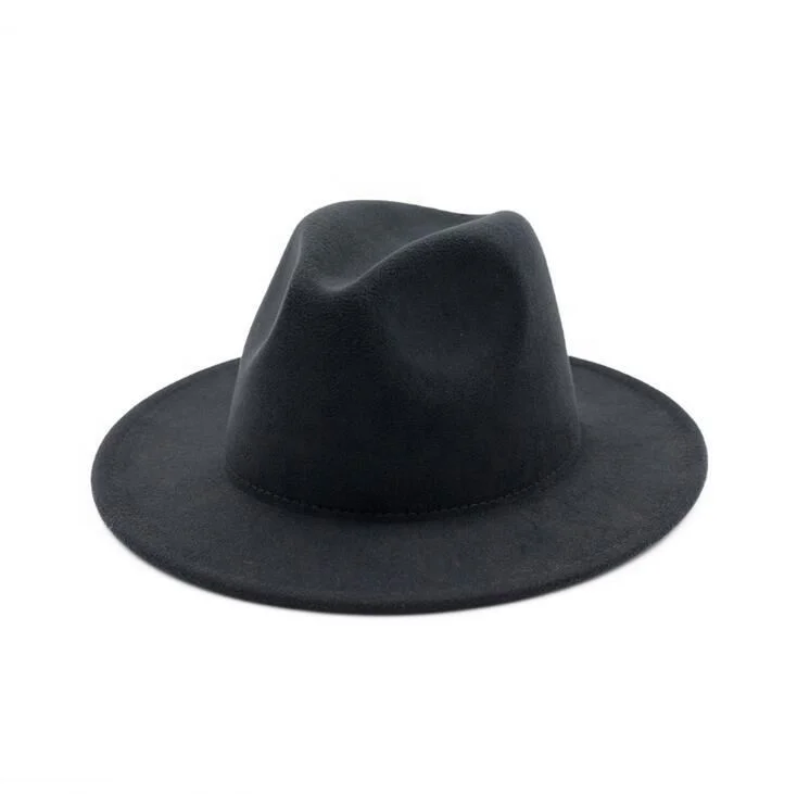 2020 fashion black wool wide brim felt fedora hat panama wholesale for man