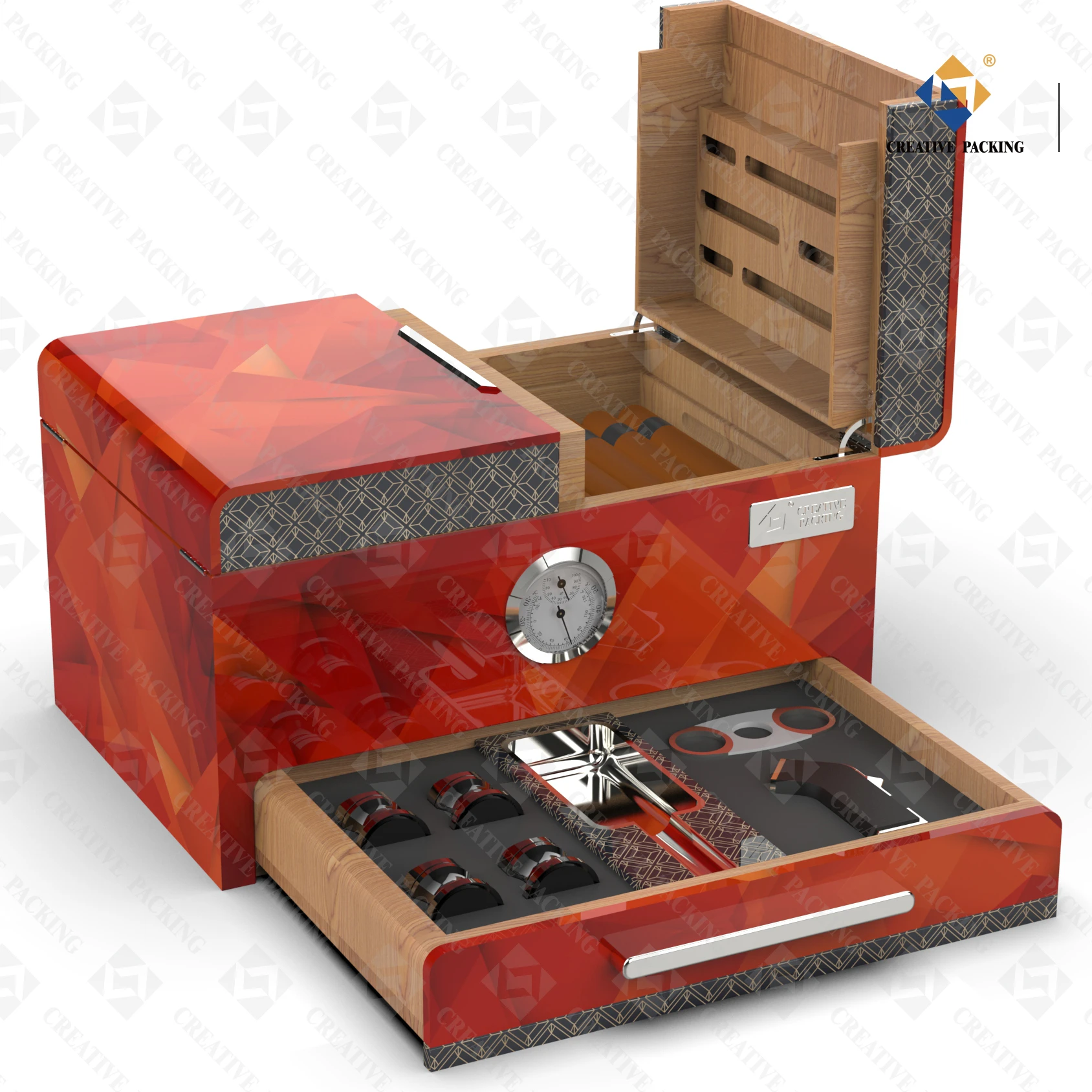 Creativepacking Humidor Wooden Red Cigar Box Piano Lacquer Cigar Humidor