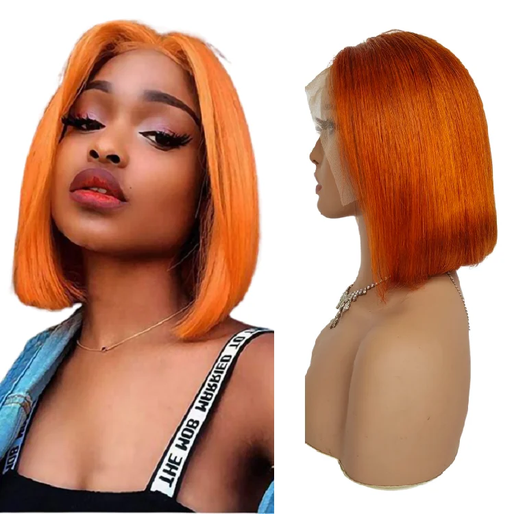 Custom orange ginger pink blue bob Wigs colorful virgin Brazilian short Bob Wigs Human Hair Lace Front Wig for women