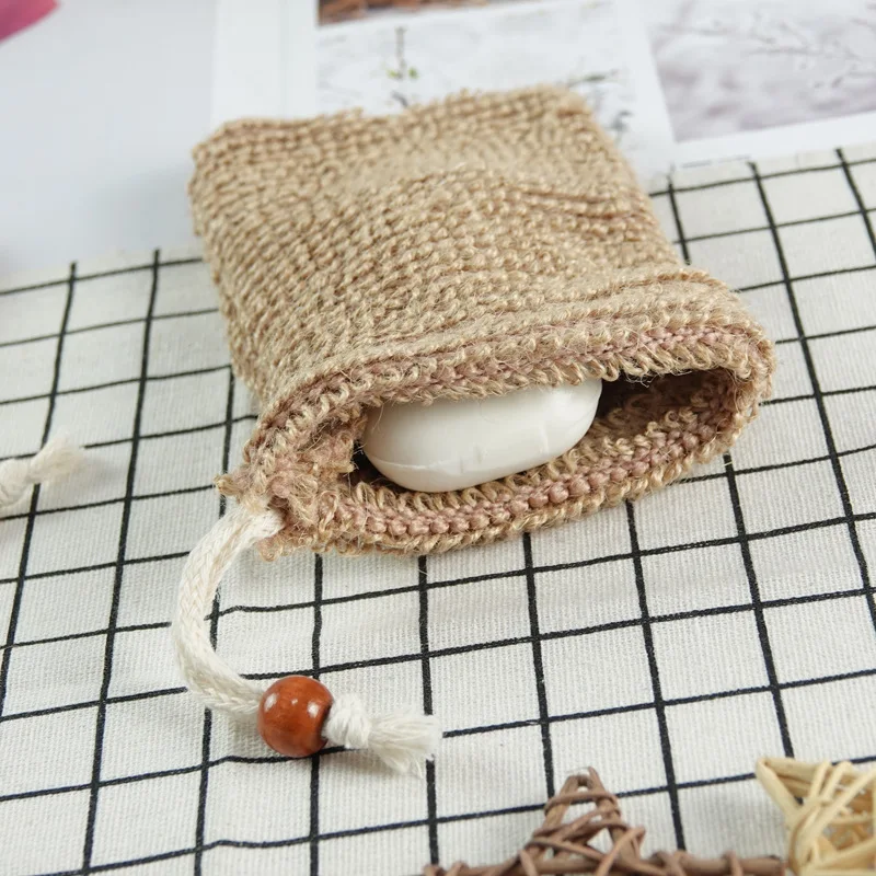 Bulk Wholesale Natural Sisal Soap Jute Exfoliating Hemp Hand Cotton Mesh Soap Travel Packaging Pouch Saver Refill Bag For Soap