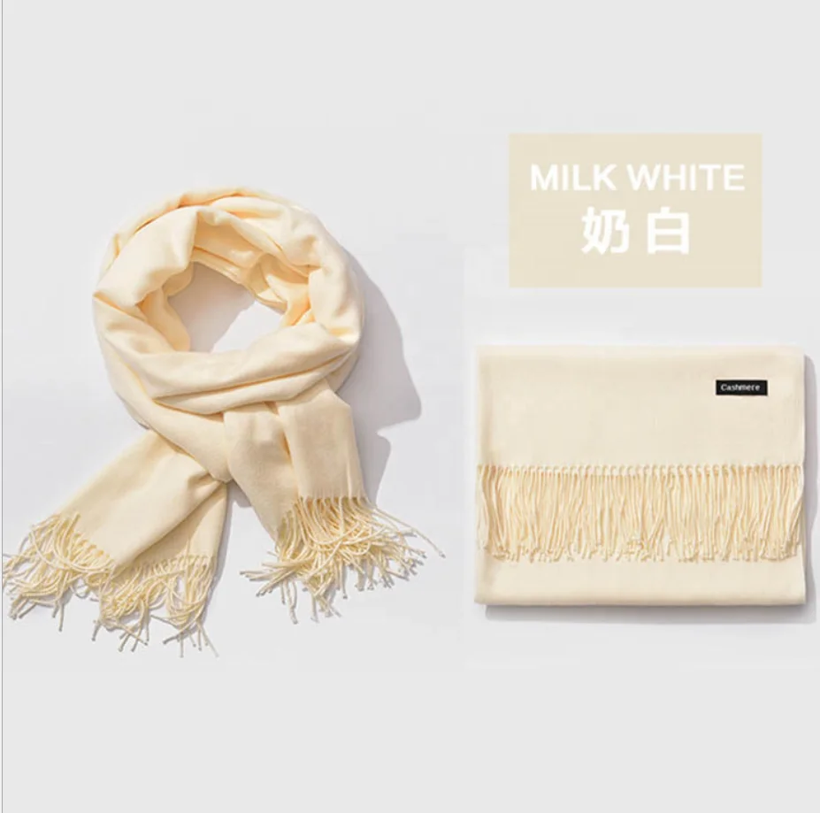 Autumn Winter Wild Double-Sided Cashmere Fringed Scarf European American Style Solid Color Thick Shawl Scarf