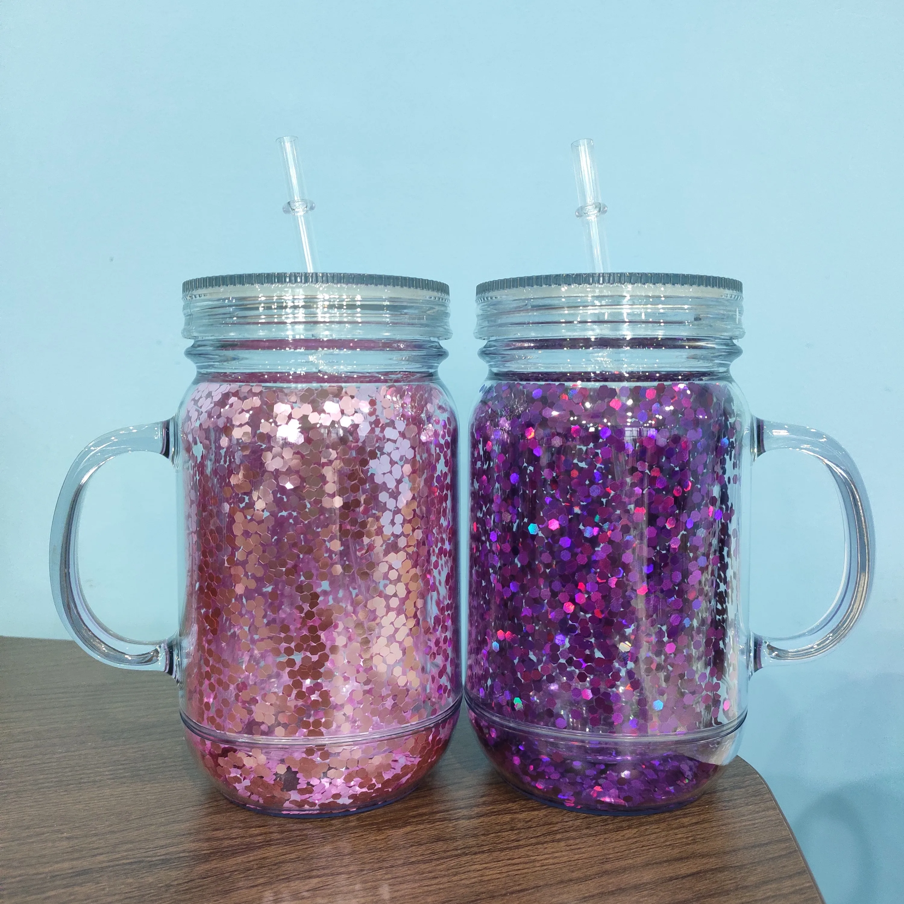 Горячая Распродажа, прозрачная пластиковая банка с широким горлышком объемом 16 унций с ручкой, пластиковая крышка