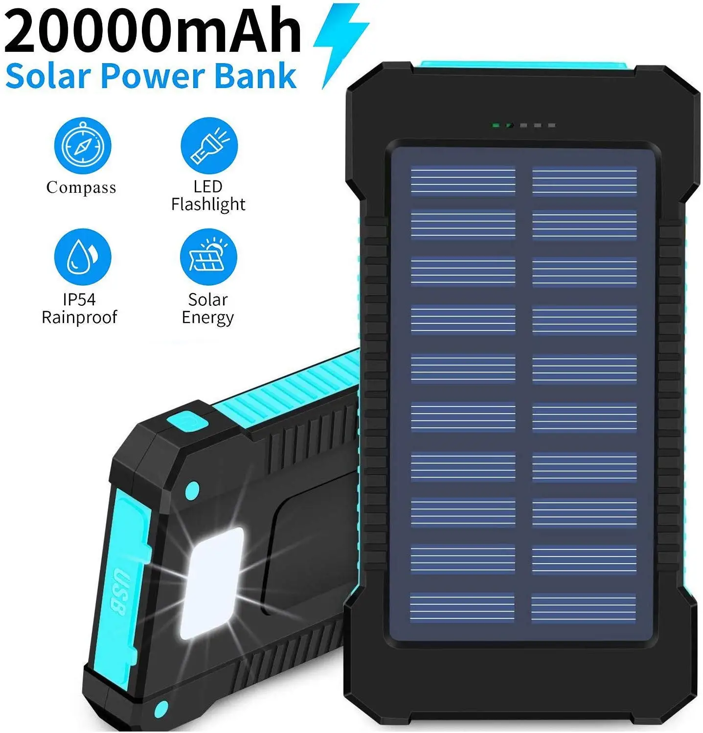  Новый внешний аккумулятор на солнечной энергии с двумя Usb-портами 20000 мАч водонепроницаемое зарядное устройство внешняя портативная солнечная панель со светодиодной подсветкой