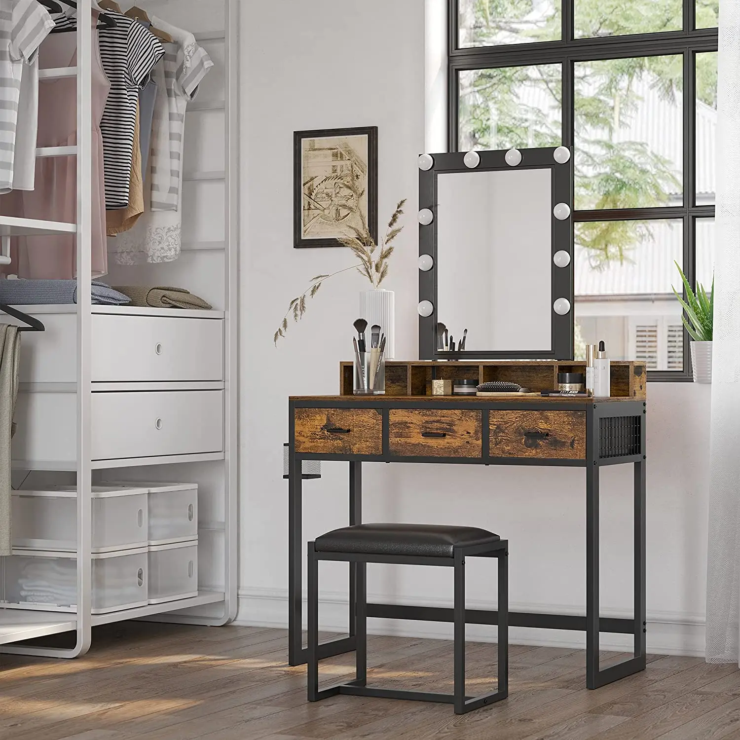 Big Size Design Wooden Makeup Vanity Luxury Glass Mirror Dressing Mirror Table With Led Mirror