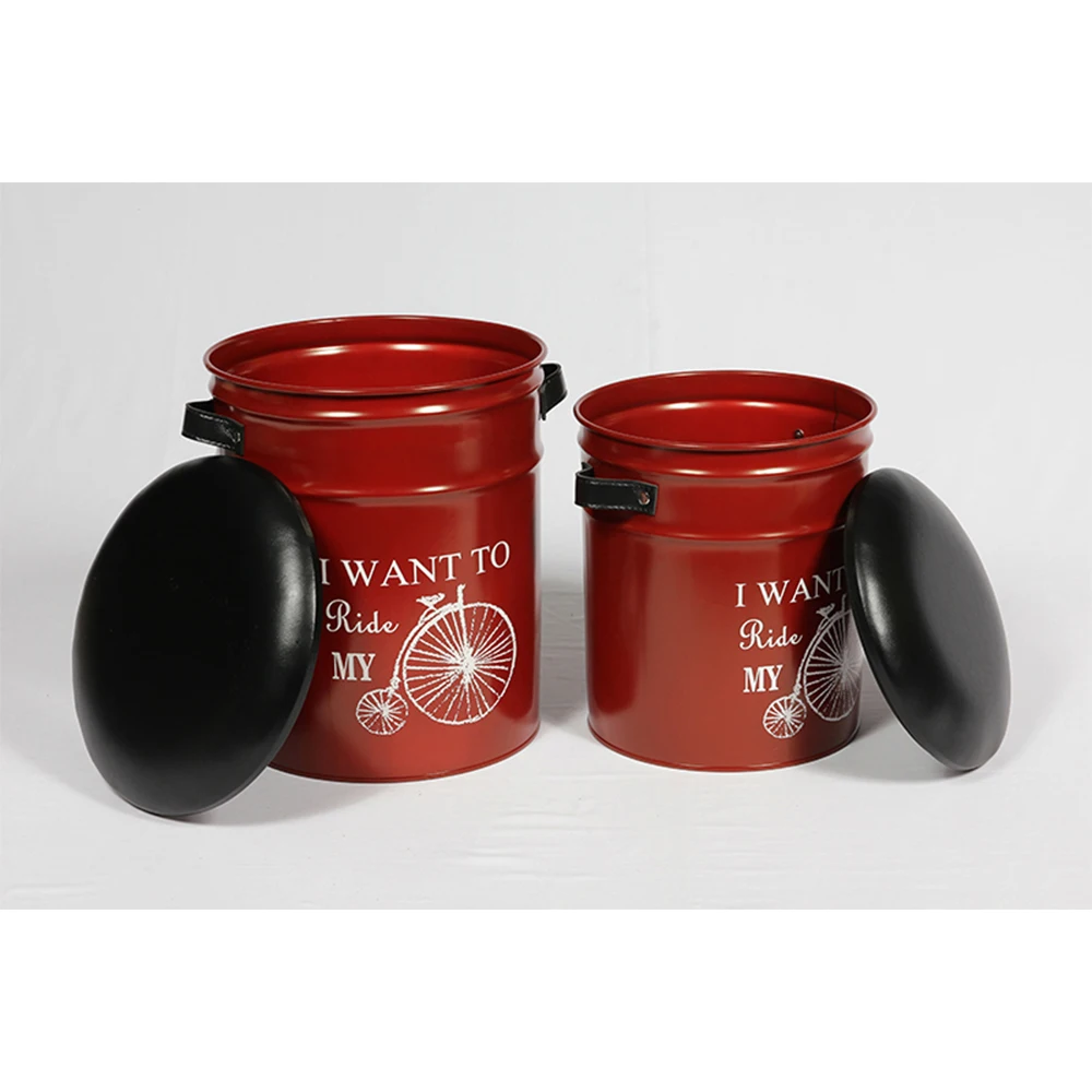 Retro Bucket Iron Oil Metal Bar Stool Drum Paint Barrel Route Coffee Shop Table Round Storage Stools