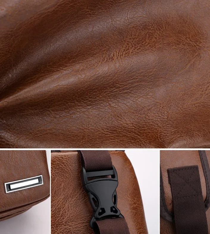 Low MOQ PU Messager Shoulder Bag Waterproof USB Chest Bag for Men with Ear Hold