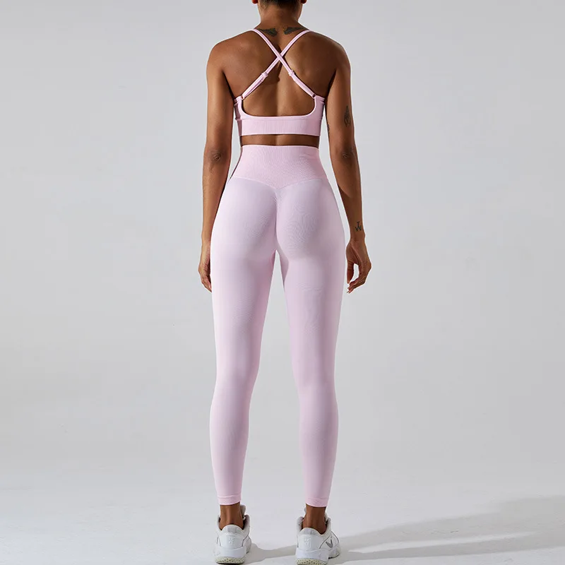 2024 Womens Sportswear Set Candy colors Cross back Bra Srcunch Butt Tights leggings Odor Resistant Sujetador Deportivo yoga set