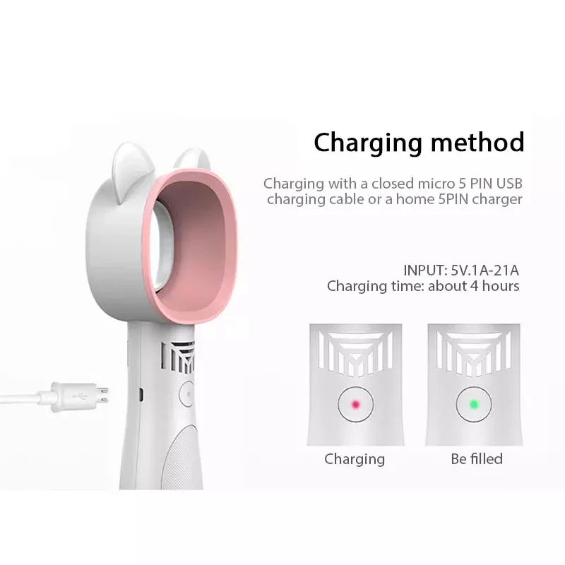 Cute Cat Portable USB Mini Fan Bladeless Rechargeable Handheld Summer Outdoor Mini Cooling Fan