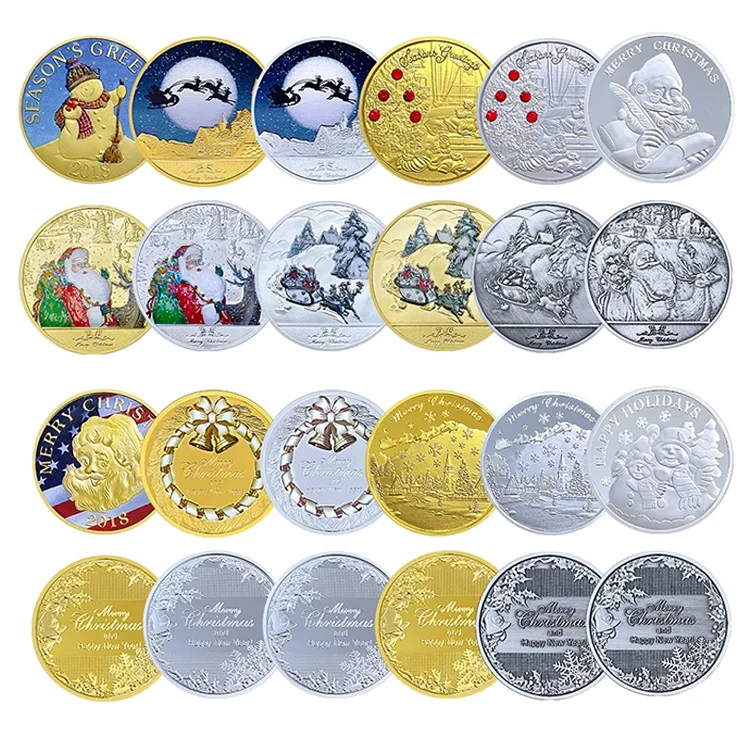 Wholesale Custom Santa Claus Wishing Collectible Gold Silver Plated Souvenir Merry Christmas Kids Gift Commemorative Coin