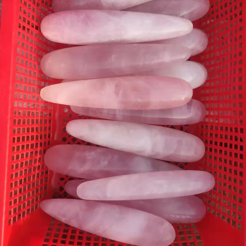 Wholesale Natural Crystal Crafts Rose Quartz Crystal Jade Obsidian Yoni Wand Happy Dildo Bend Massage Wand for Women