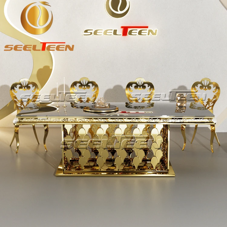 Fish Scale Base Mirror Glass Rectangle Dining Wedding Table