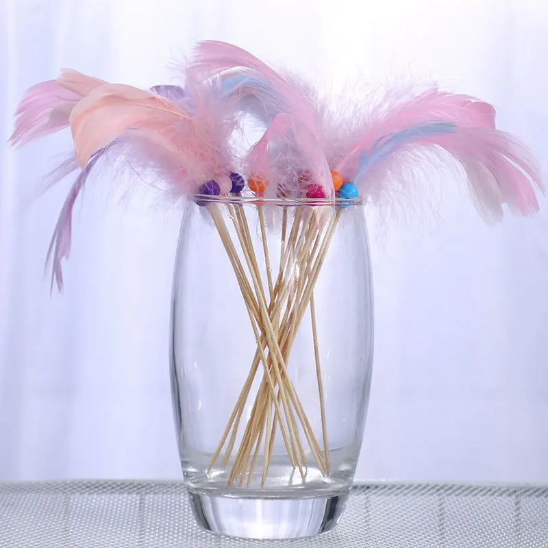 Mixed Color Feather Sticks Cake Decoration Dish Plate Fruit Fork Bamboo Fruit Skewers
