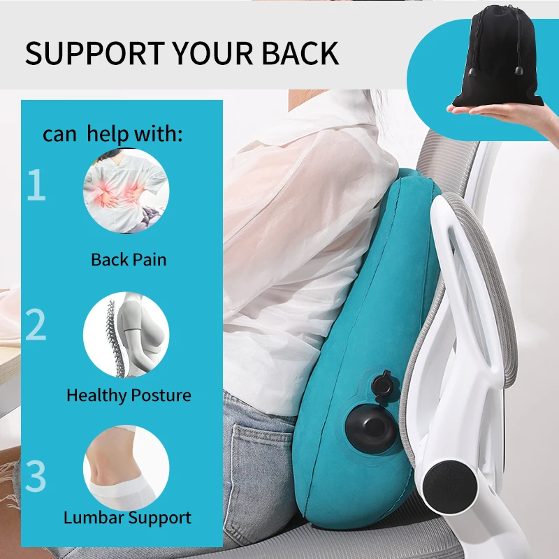 Press Pump Inflatable Sciatica Relief Lower Back Cushion Lumbar Cushion Rest Pillow Camping Headrest for Car Travel Office