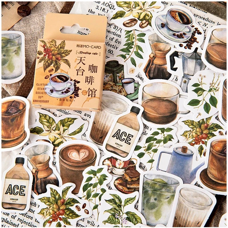 45pcs/pack Vintage Rooftop Coffee Shop Scrapbooking Planner Paper coffee Scrapbook Stickers
