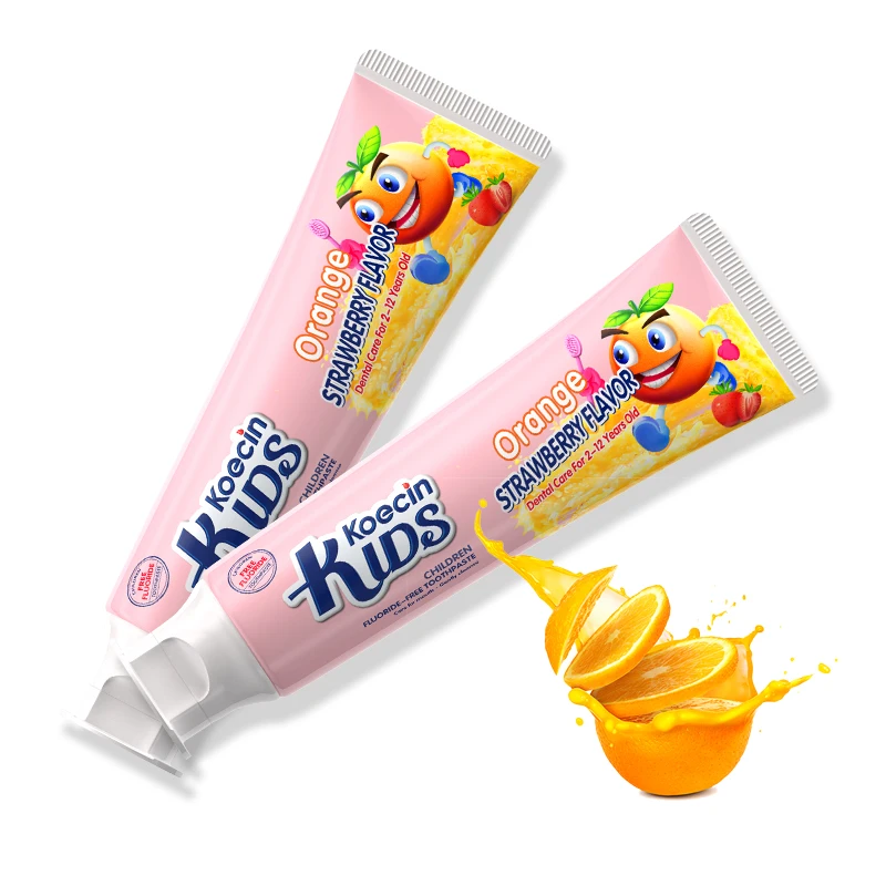 Fluoride free Orange Strawberry flavor toothpaste for kids children dental cavities toothpaste