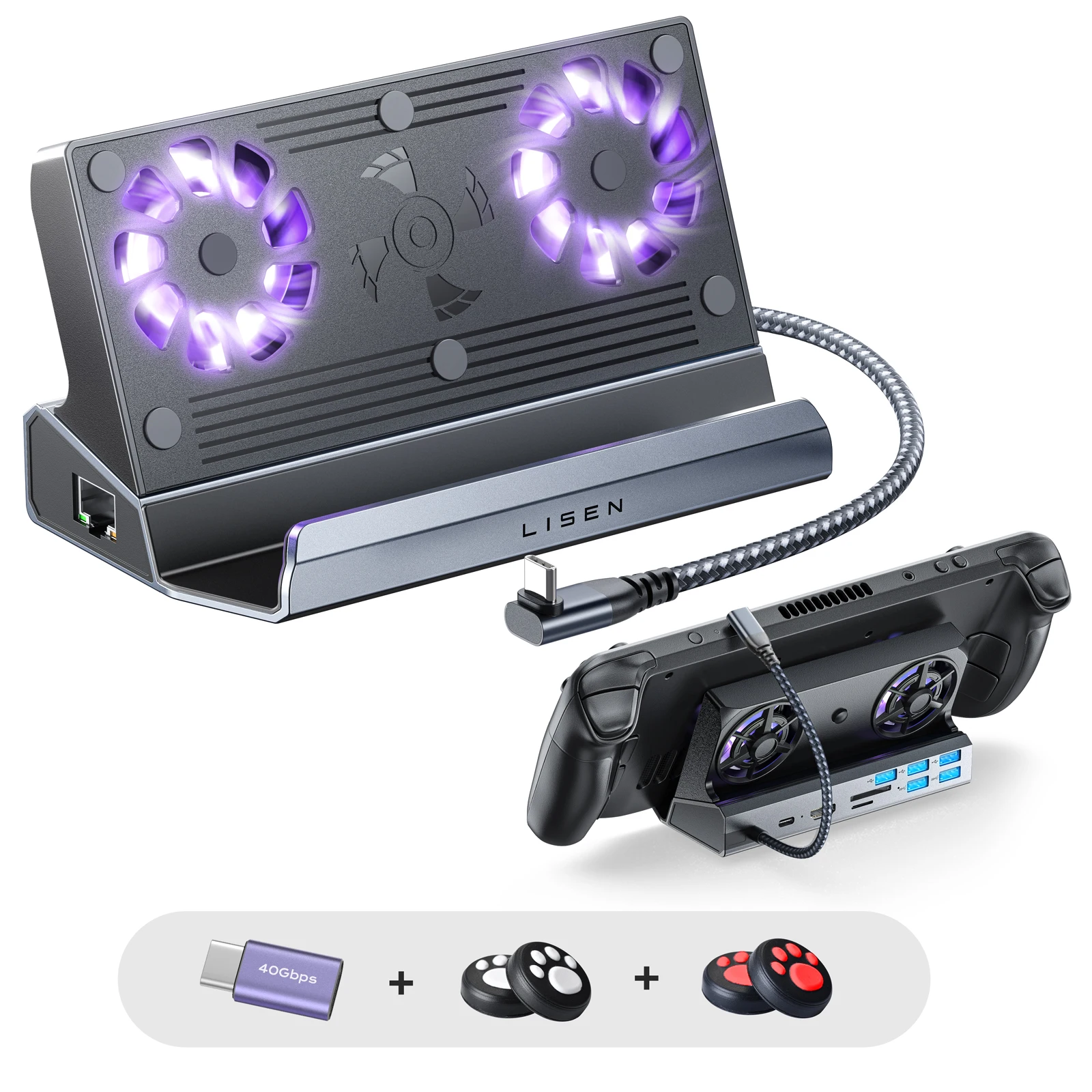 LISEN 2023 top seller Steam Deck Dock 8 in 1 SD/TF RJ45 1000M 100W Charging 4K 30Hz HD VGA Steam Deck Docking Station