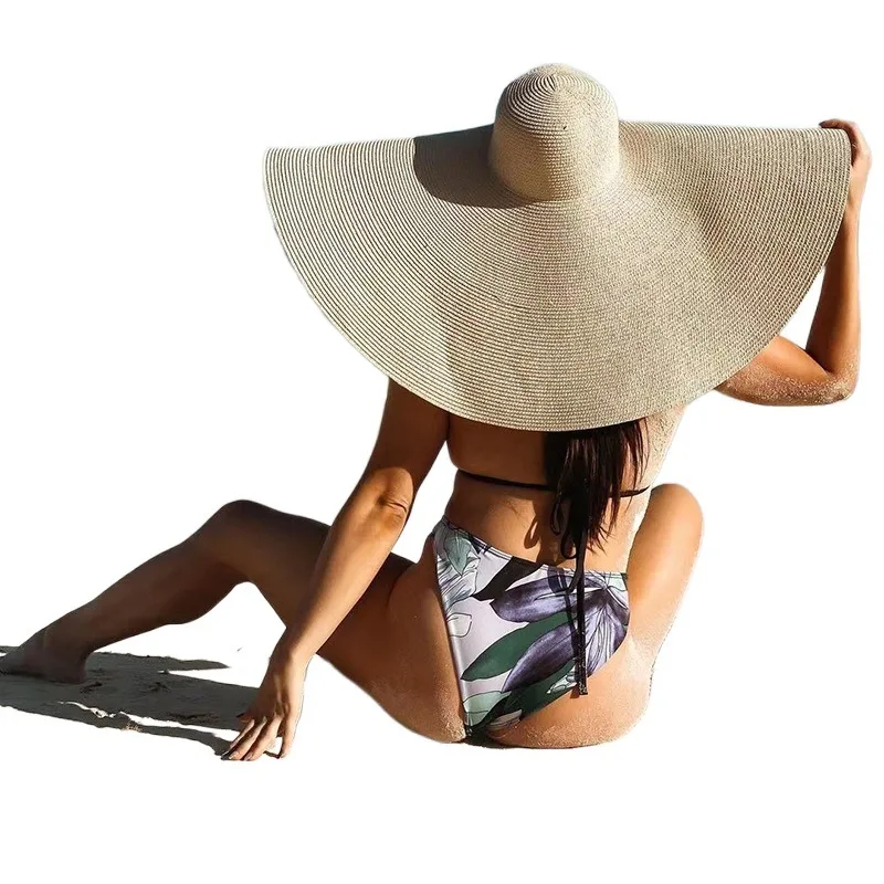 Оптовая продажа весенне-летние пляжные негабаритные соломенные шляпы с широкими полями для женщин