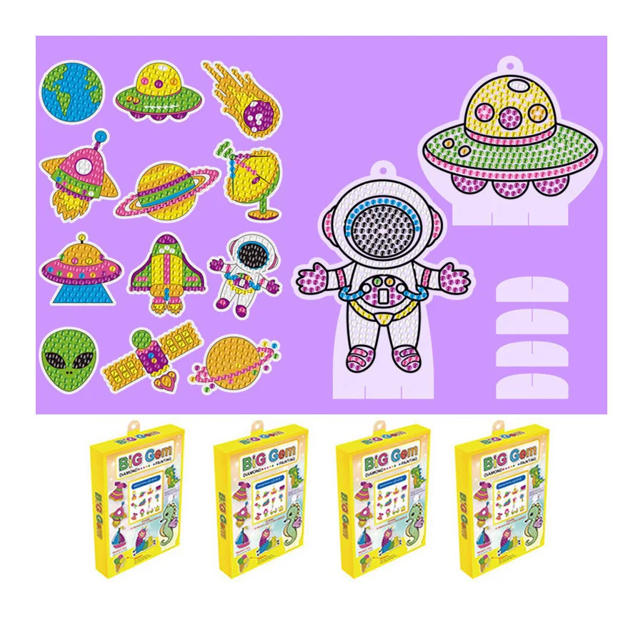 Children Diamond Painting Stickers Kits Astronaut UFO Stickers Alien Diamond Stickers Cartoon Child Puzzle Gift