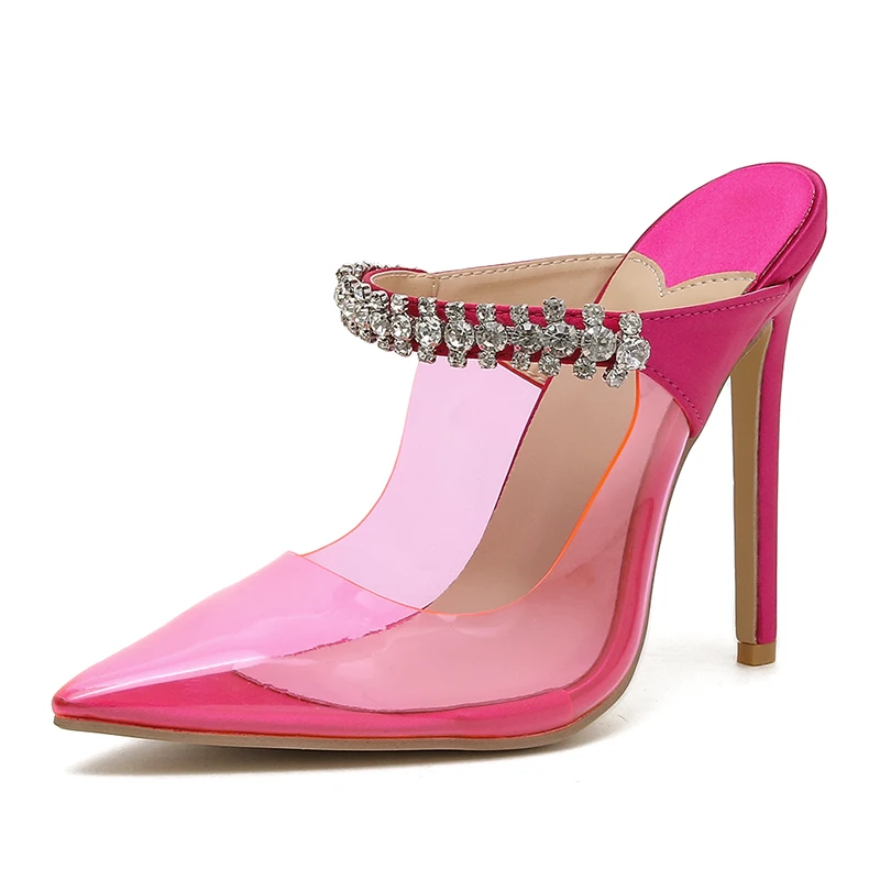 Summer Sexy Jelly Color PVC 2022 Pointed Toe Thin High Heel Spring Fashion Shoes Ankle Slip-On Slingbacks Pumps Women Shoes