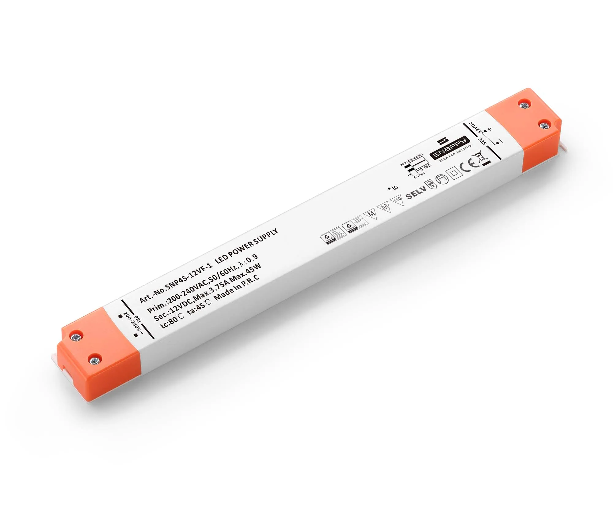 SNP45-VF-1 RTS input 200-240VAC 45W 12V/24V IP20  slim constant voltage linear lighting box LED driver for profile advertising